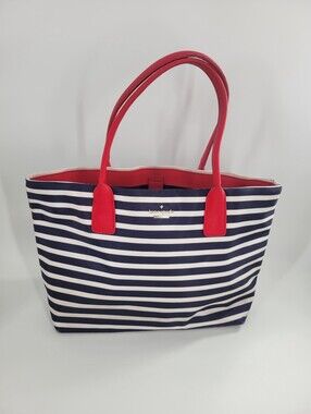 Kate Spade Navy & White Stripe Tote with Red Handles